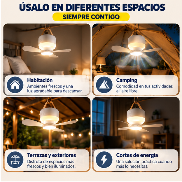 💨 Ventilador Portátil Recargable con Luz y Control Remoto