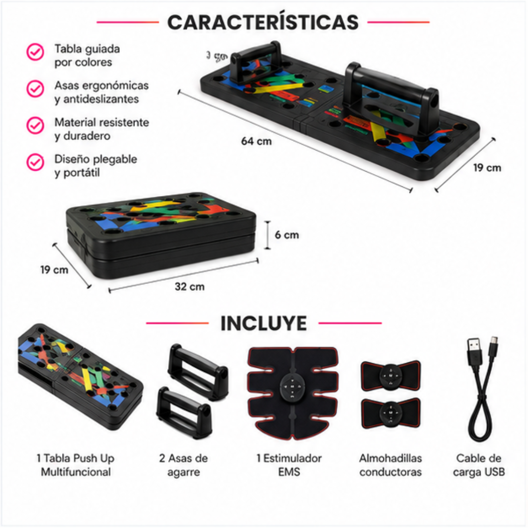 Combo Entrenamiento 2 en 1 💪 | Tabla Push Up + EMS para Entrenar Desde Casa