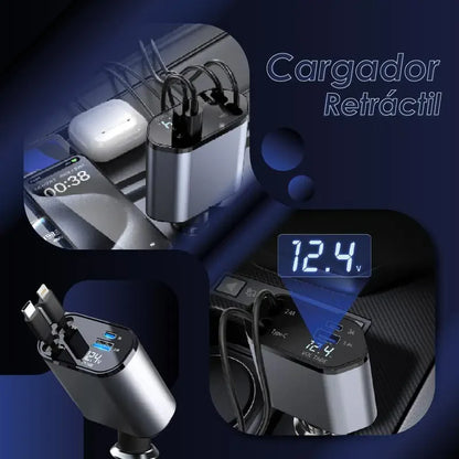 CARGADOR RETRÁCTIL De Coche Para Telefono 4 En 1