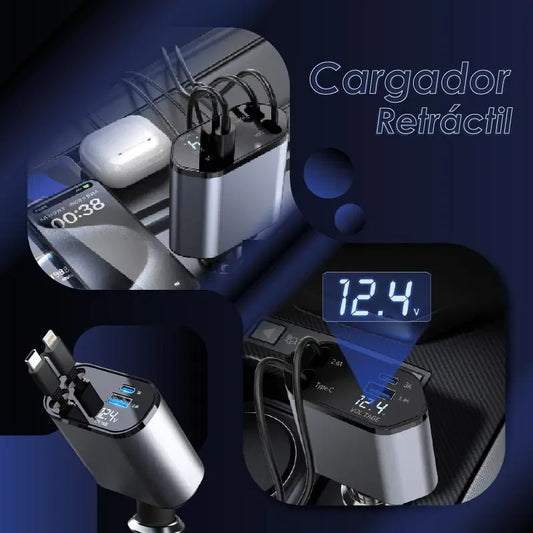 CARGADOR RETRÁCTIL De Coche Para Telefono 4 En 1