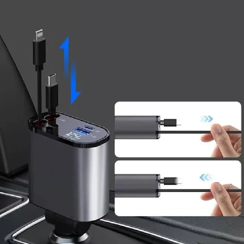 CARGADOR RETRÁCTIL De Coche Para Telefono 4 En 1