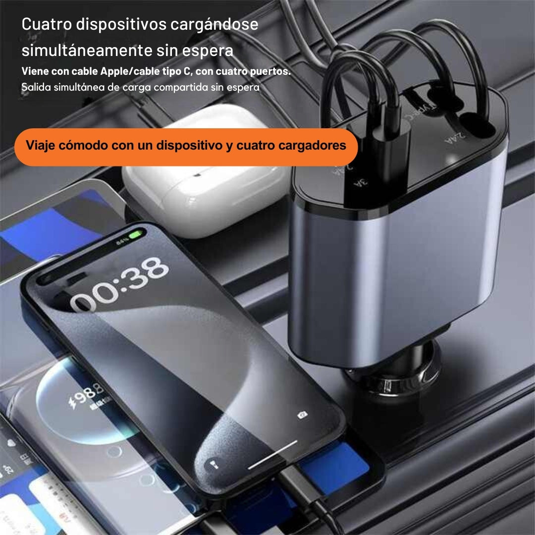 CARGADOR RETRÁCTIL De Coche Para Telefono 4 En 1
