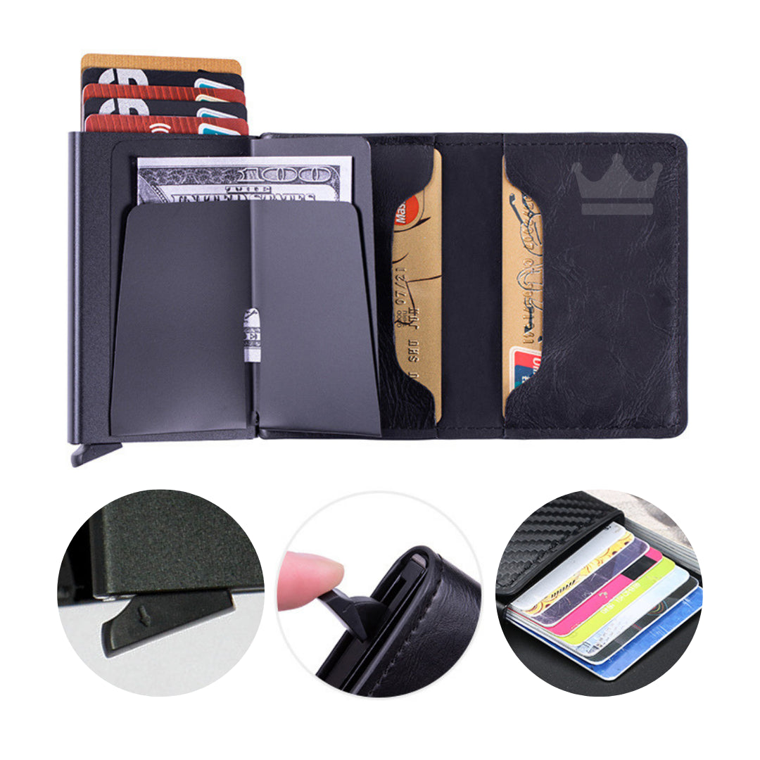 Cartera Con Bloqueo Rfid, Cuero + Fibra de carbono