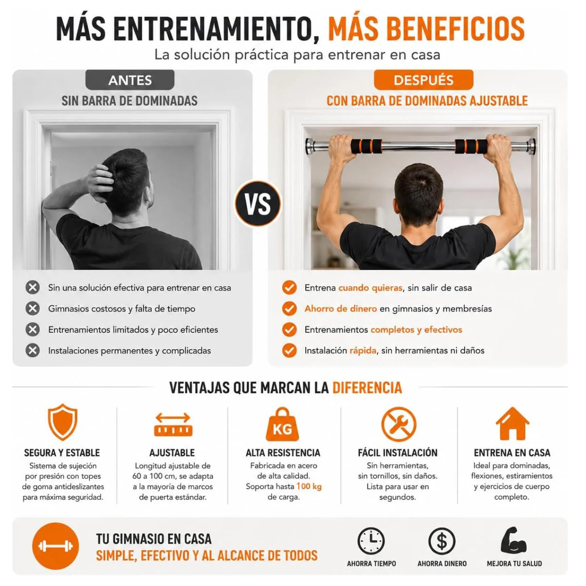 💪 Convierte Tu Casa en un Gimnasio | Barra de Dominadas Ajustable
