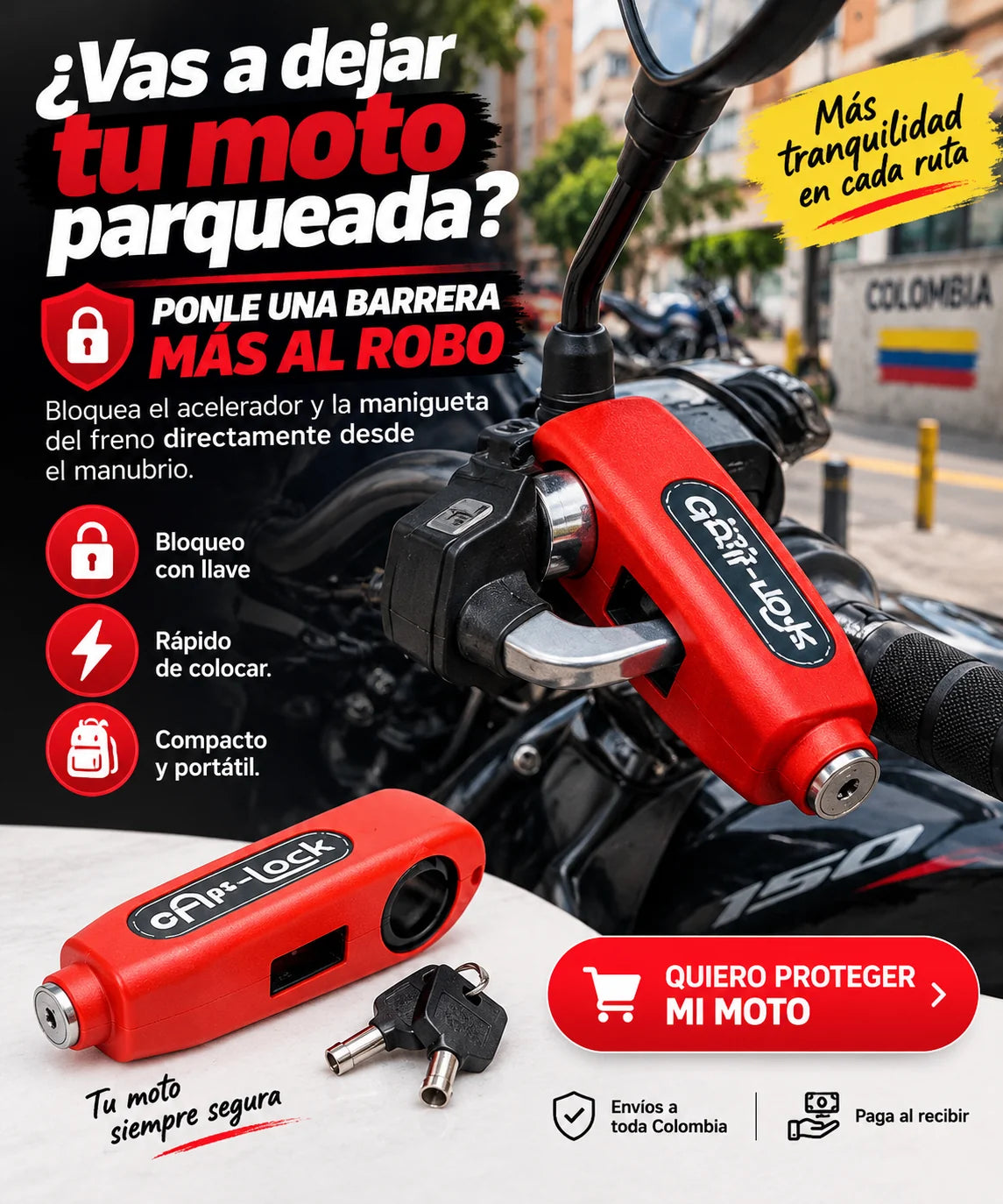 🔐 Candado Antirrobo para Manubrio de Moto | Bloquea Freno y Acelerador en Segundos