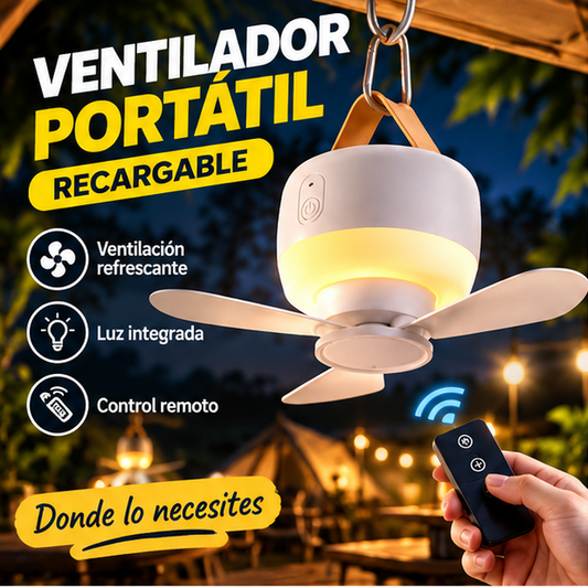 💨 Ventilador Portátil Recargable con Luz y Control Remoto