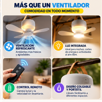💨 Ventilador Portátil Recargable con Luz y Control Remoto