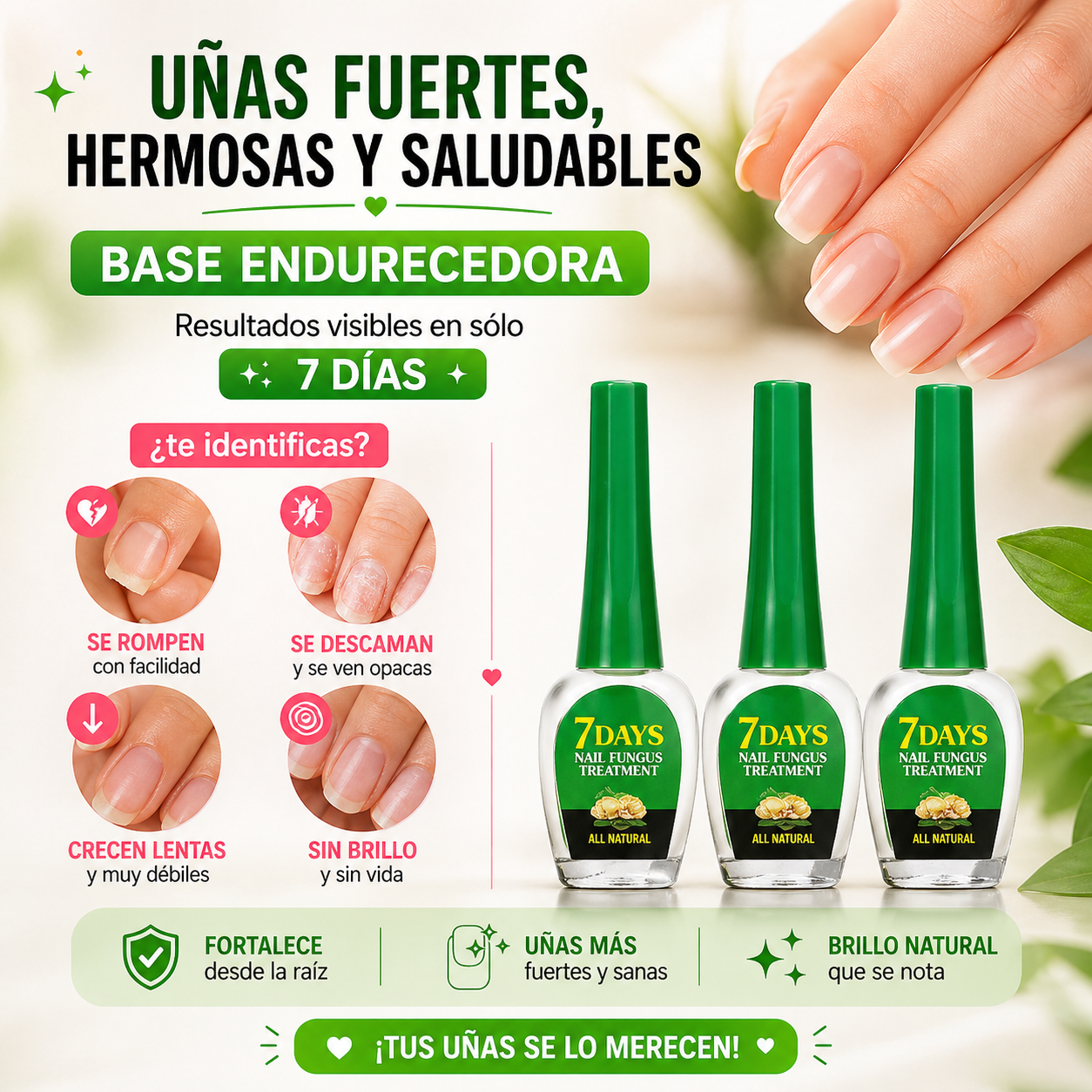 Uñas fuertes y saludables en solo 7 días / Combo bases endurecedora de uña de titanio X3