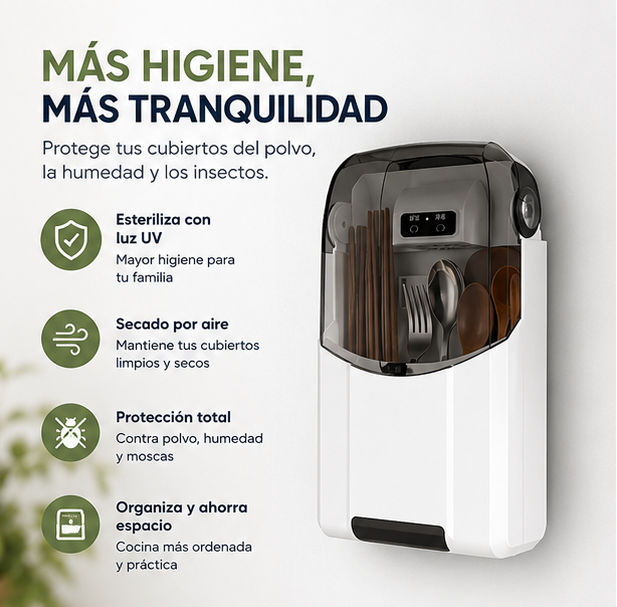 ✨ Cubiertos Siempre Protegidos | Esterilizador UV Inteligente para Cocina