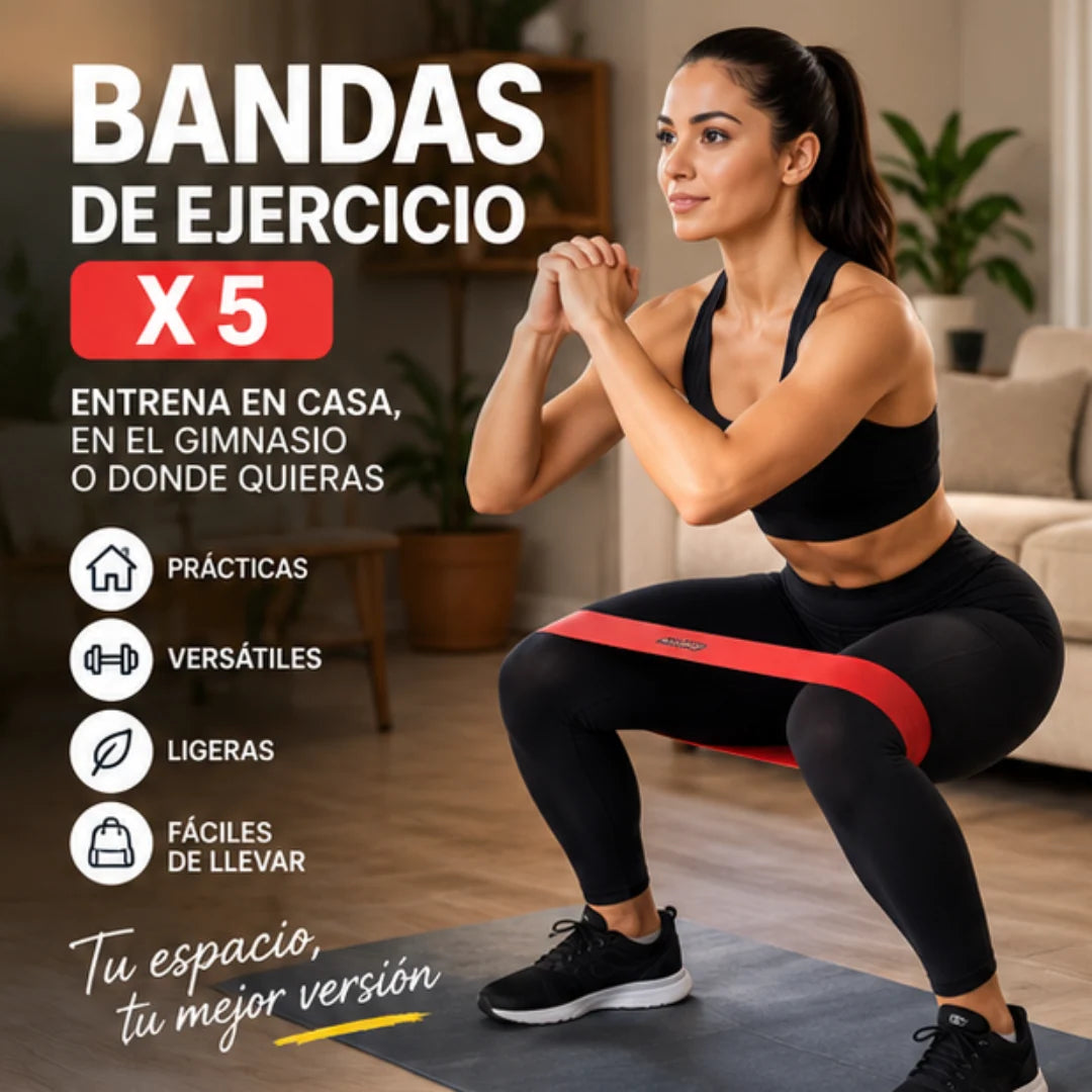 Bandas de Resistencia x5 | Entrena en Casa o en el Gimnasio