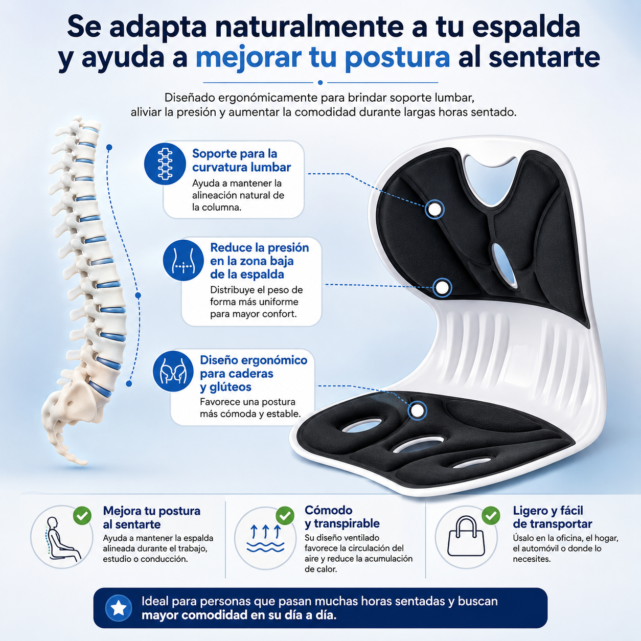Silla Ergonómica con Cojín de Soporte Lumbar, la Herramienta Perfecta para Corregir la Postura