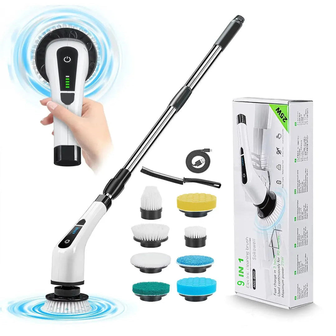 🧼✨ Cepillo Eléctrico Giratorio 9 en 1 Recargable 💥 ¡Limpia sin esfuerzo y en menos tiempo!