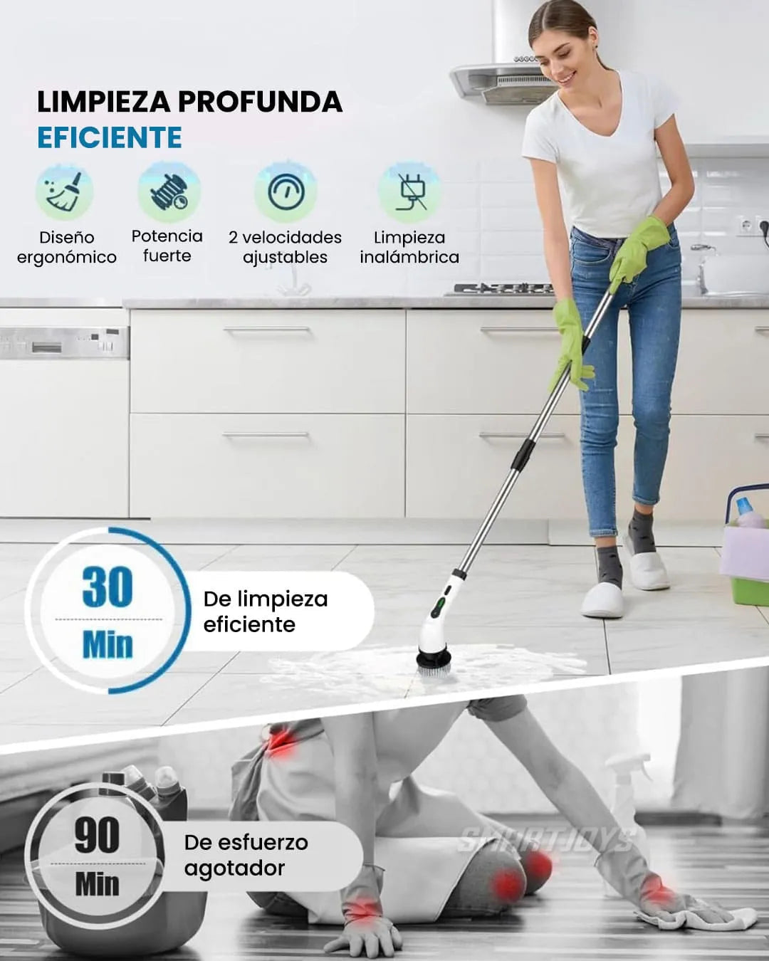 🧼✨ Cepillo Eléctrico Giratorio 9 en 1 Recargable 💥 ¡Limpia sin esfuerzo y en menos tiempo!