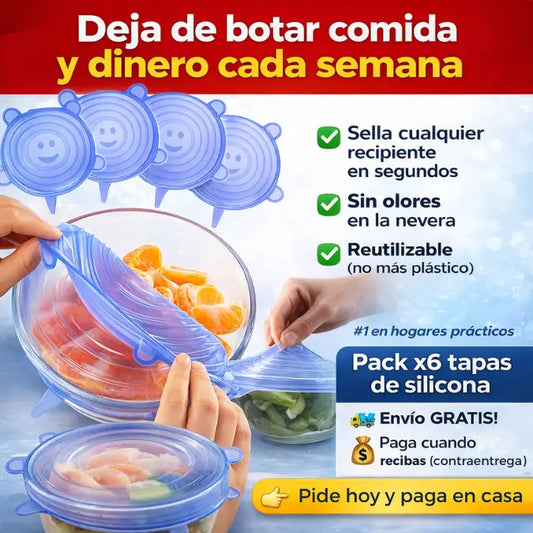 Cocina organizada, comida fresca y cero desperdicio / Tapas de silicona selladoras de alimentos (Pack x6)