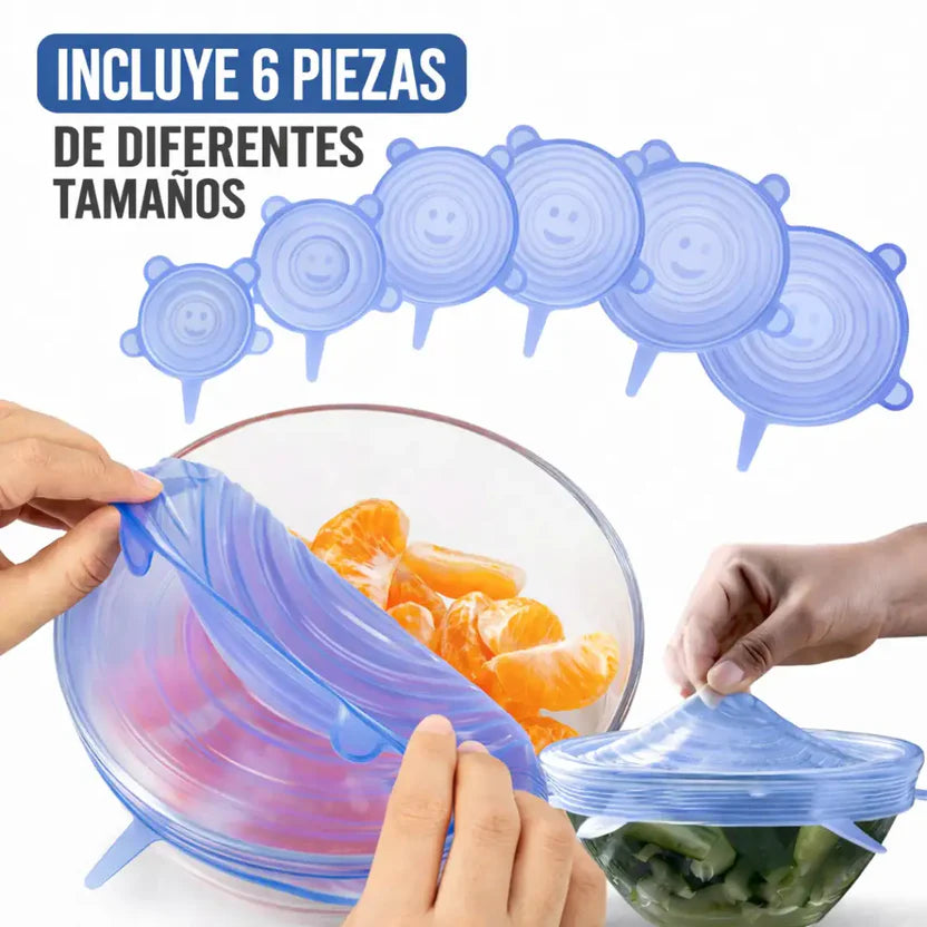 Cocina organizada, comida fresca y cero desperdicio / Tapas de silicona selladoras de alimentos (Pack x6)