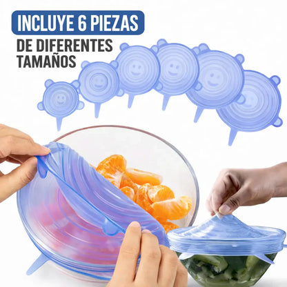 Cocina organizada, comida fresca y cero desperdicio / Tapas de silicona selladoras de alimentos (Pack x6)