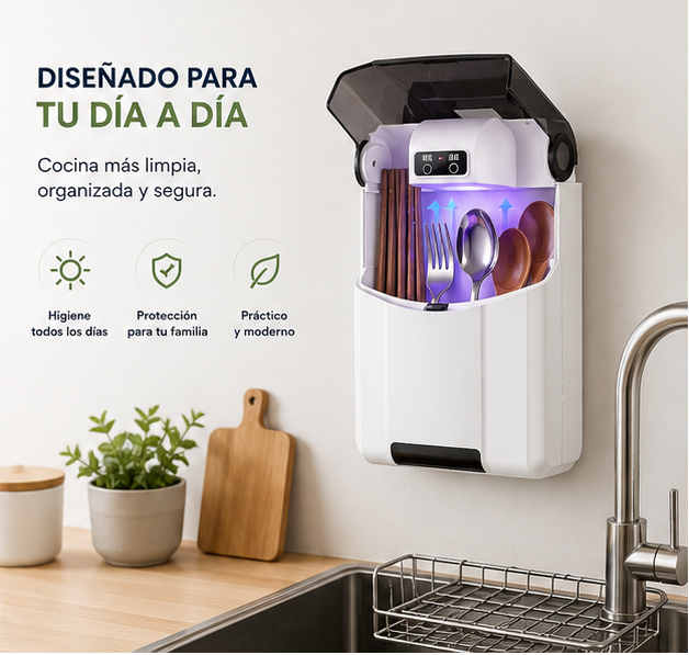 ✨ Cubiertos Siempre Protegidos | Esterilizador UV Inteligente para Cocina