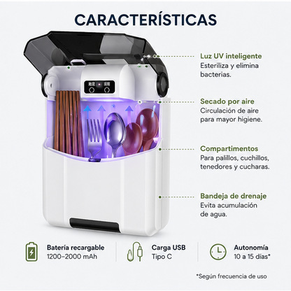 ✨ Cubiertos Siempre Protegidos | Esterilizador UV Inteligente para Cocina