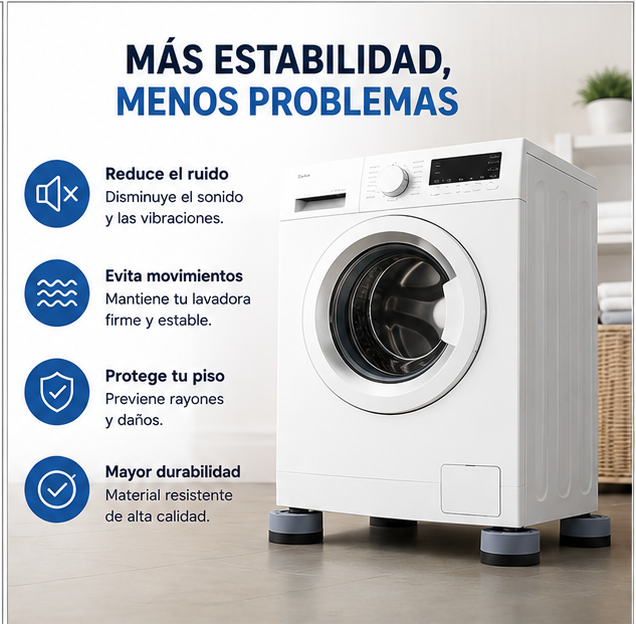 Elimina vibraciones y ruidos molestos Almohadillas Antivibración para Lavadora Set x4