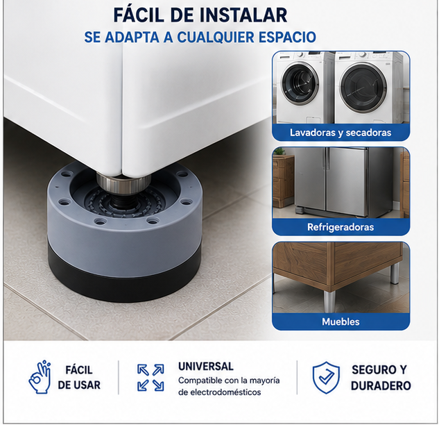Elimina vibraciones y ruidos molestos Almohadillas Antivibración para Lavadora Set x4